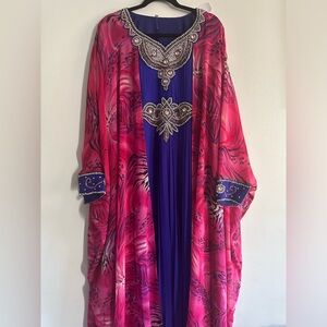 Vibrant Pink and Blue Embellished Kaftan/abaya
